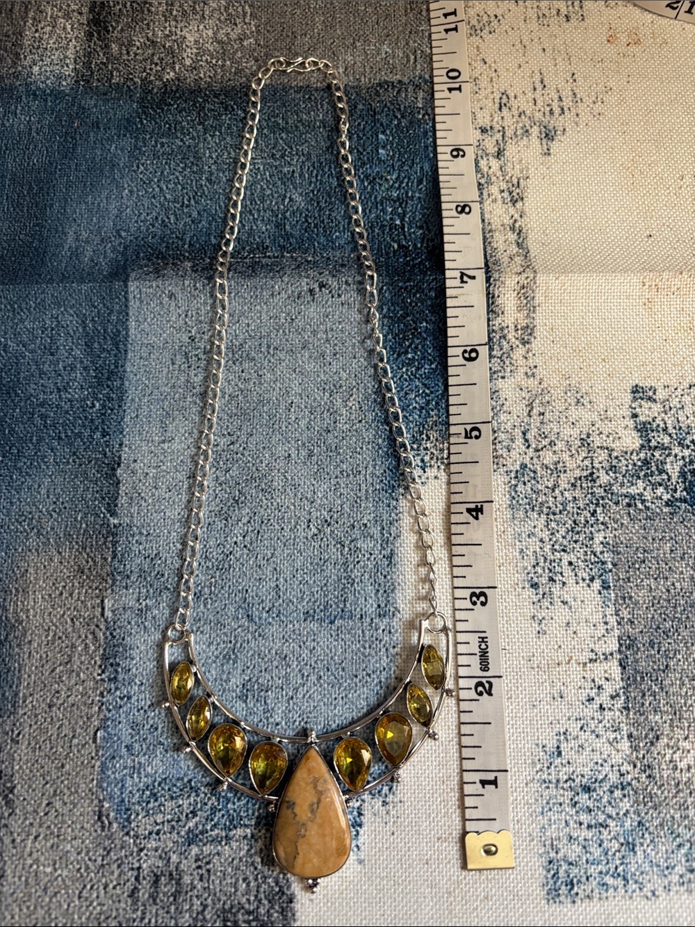Sterling Silver Dendrite Opal Citrine Gemstone Necklace. - Picture 4 of 8